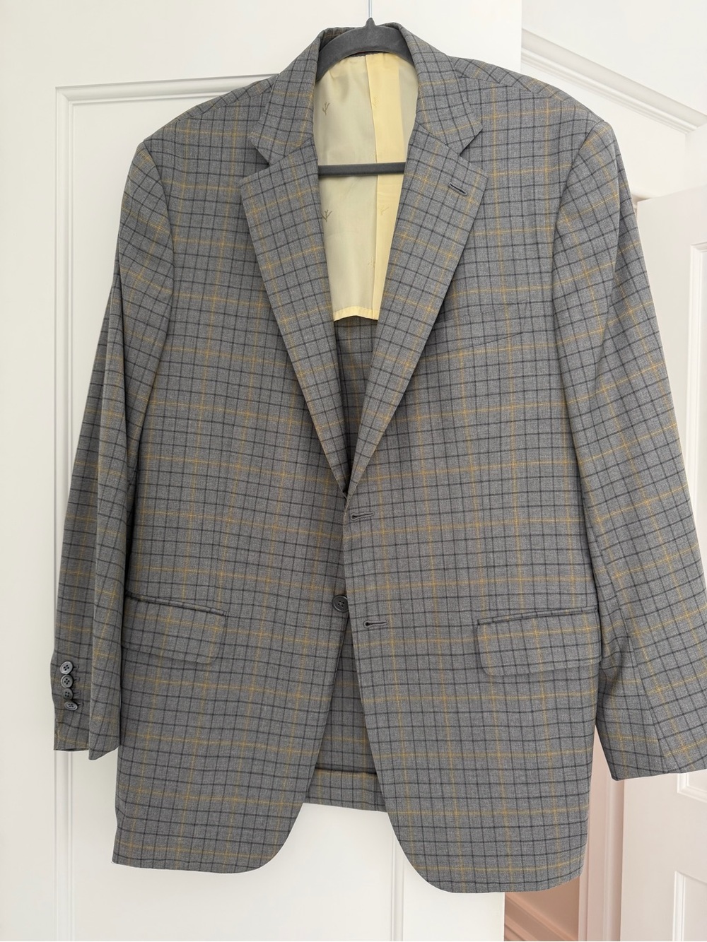 Isaia Gray Plaid Sport Coat with Tan Windowpane